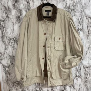 Vtg 90s Mens Banana Republic Cotton Leather Collar Field Jacket Chore Barn Coat